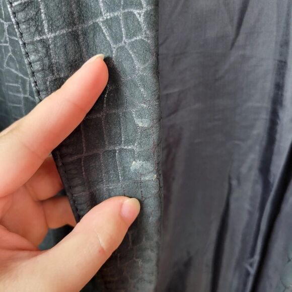 Vintage 80s Bermans Black Reptile Print Suede Leather Blazer Jacket - Picture 7 of 8